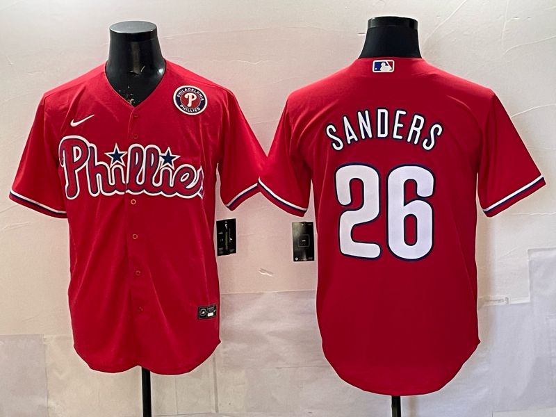 Men 2026 Nike Philadelphia Phillies #26 Sanders Red Game MLB Jersey 02->->